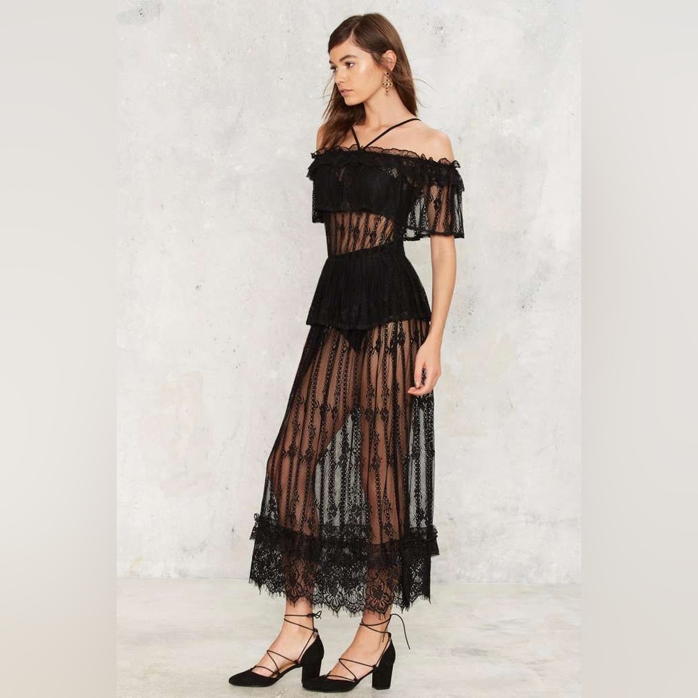 Nasty Gal Black Lace Off-Shoulder Dress